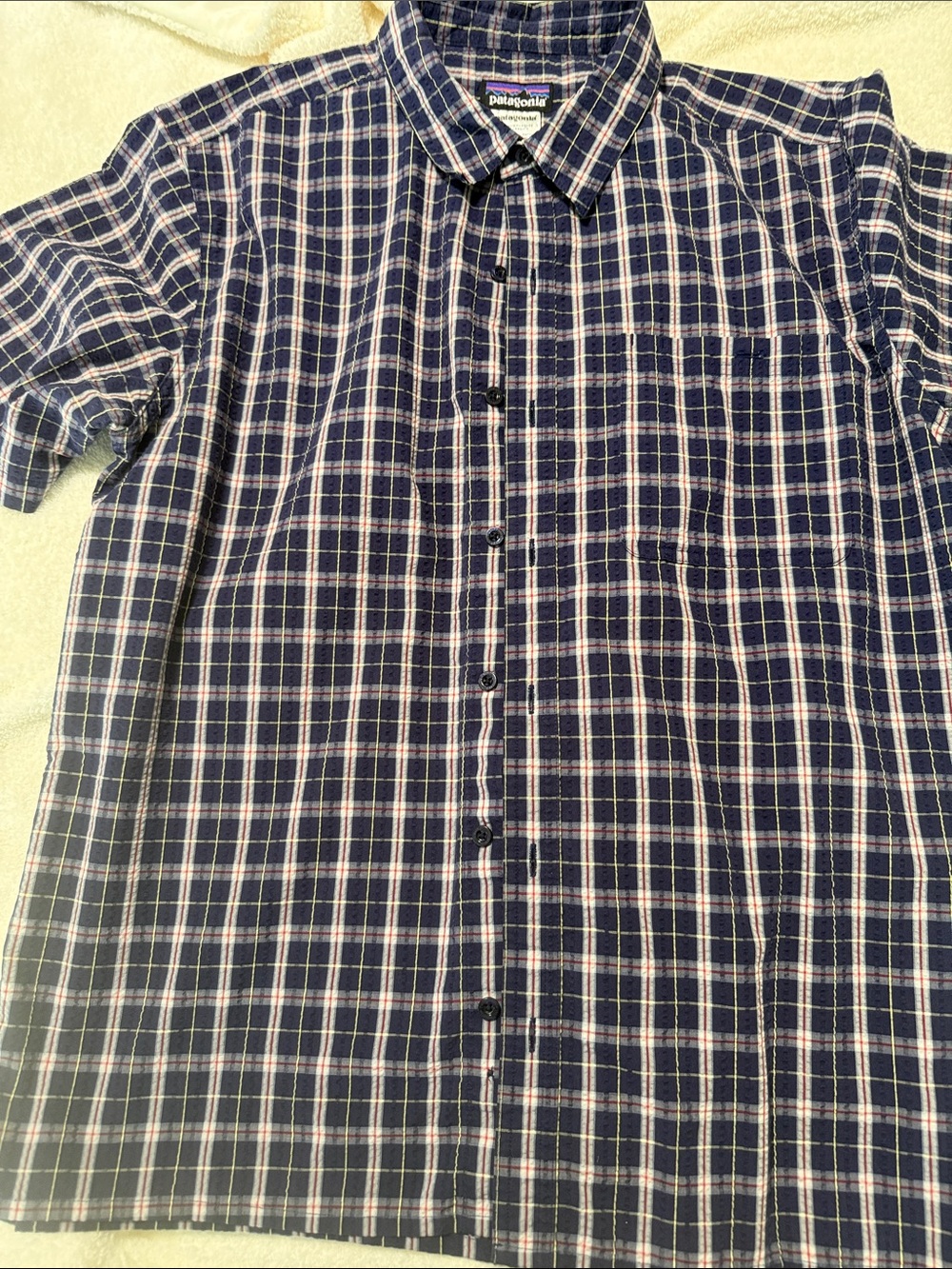 Patagonia Men’s Blue Plaid Short-Sleeve Button-Down Shirt